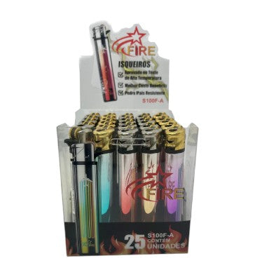 Isqueiro Fire Recarregável S100F-A (Display c/ 25un)