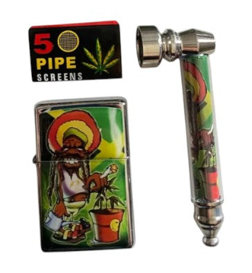 Pipe de Metal c/ Isqueiro + Tela PX001