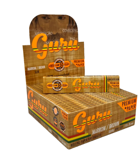 Seda de Papel Guru Brown Slim King Size - Display c/ 50