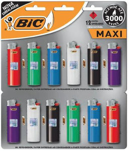 Cartela de Isqueiro Bic Maxi C/ 12un (Cores Sortidas)