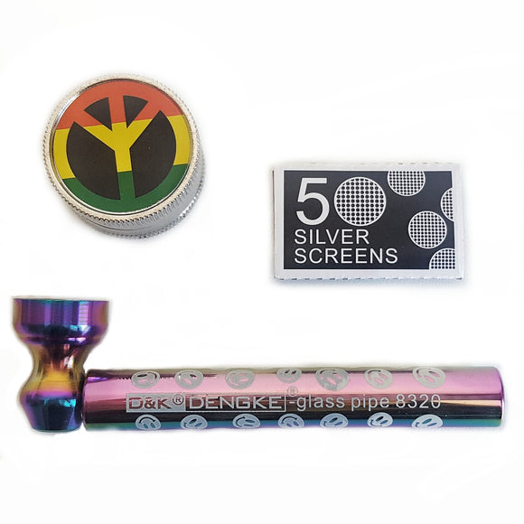 Kit Pipe de Vidro e Metal Smile + Telinha + Dichavador