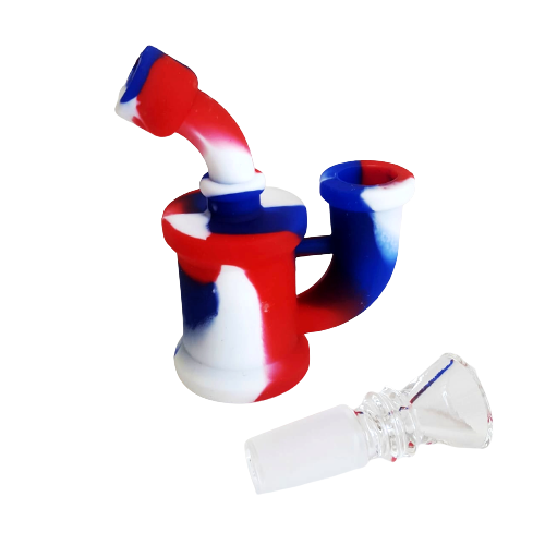Mini Bong de Silicone C/ Bowl de Vidro - Branco/Azul/Vermelho