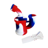 Mini Bong de Silicone C/ Bowl de Vidro - Branco/Azul/Vermelho