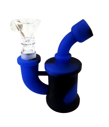 Mini Bong de Silicone C/ Bowl de Vidro - Preto/Azul
