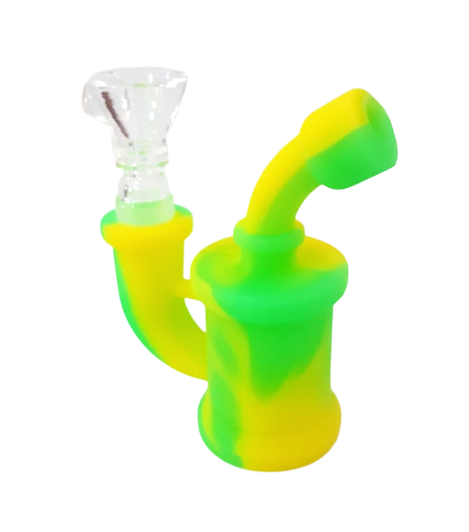 Mini Bong de Silicone C/ Bowl de Vidro - Amarelo/Verde