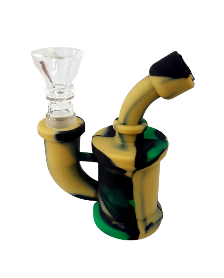 Mini Bong de Silicone C/ Bowl de Vidro Camuflado