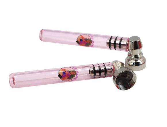 Pipe de Vidro Rosa e Metal Lady Hornet